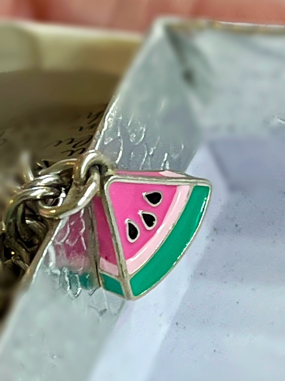 James Avery Enamel Pink and Green Watermelon Charm Sterling Silver
